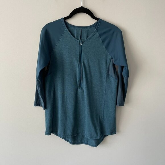 LULULEMON Clip-In Long Sleeve 1/2 Zip Top Indoor Cycling Teal Blue Medium - Picture 2 of 6